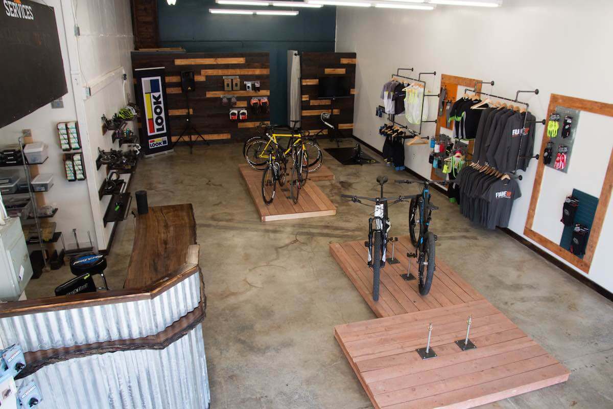 Early Frame Up Bikes - High View of Showroom