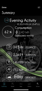 Orbea Gain iPhone app display of data following ride on route Pig Farm and The Bears
